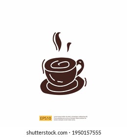 hot coffee cup for cafe concept vector illustration. hand drawing doodle silhouette glyph solid icon sign symbol