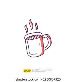 taza de café caliente para la ilustración del vector de concepto de café. símbolo de la línea de relleno del degradado de dibujo manual