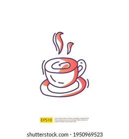 taza de café caliente para la ilustración del vector de concepto de café. símbolo de la línea de relleno del degradado de dibujo manual