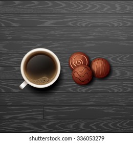 Hot Coffee cup with candy vector background