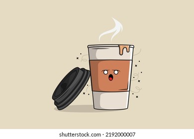 Hot coffee cup cartoon felling hot vector icon illustration. Drink sport icon design concept.