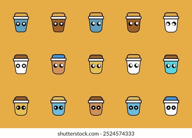 Hot Coffee Cup Colorful icons. Paper coffee cup icon set with different kind of Coffee Cups.