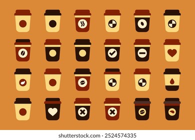 Hot Coffee Cup Colorful icons. Paper coffee cup icon set with different kind of Coffee Cups.