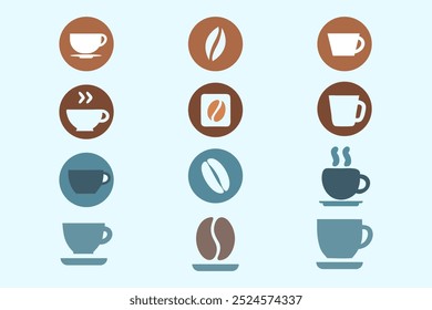 Hot Coffee Cup Colorful icons. Paper coffee cup icon set with different kind of Coffee Cups.