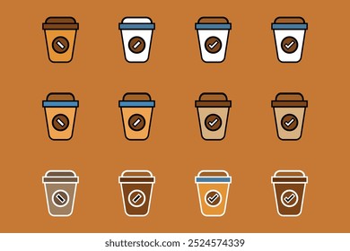 Hot Coffee Cup Colorful icons. Paper coffee cup icon set with different kind of Coffee Cups.