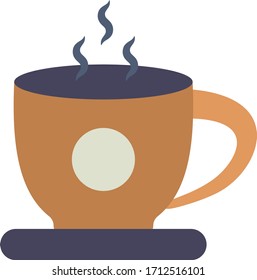 Hot Coffee Cup Concept, Working from Home Tea Time Break on white background, Macchiato Brown Mug Breakfast Sign Vector Color Icon Design,