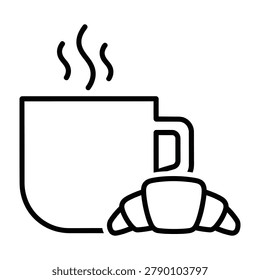 Hot coffee cup and croissant breakfast icon with food and drink croissant breakfast beverage restaurant minimalist