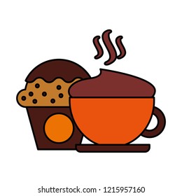 hot coffee cup and cupcake