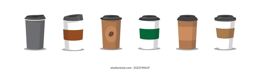 Taza de café caliente. Espresso, taza americana, capuchino y café con leche en vasos. Ilustración vectorial café mezclado para el logotipo, anuncios, promoción, comercialización, Anuncio.