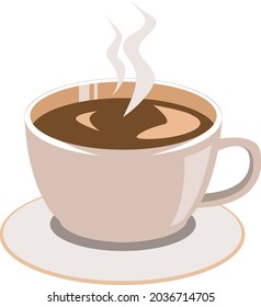 Vector de estilo plano de taza de café caliente. Una taza de café de colores calientes.