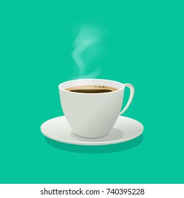 Hot coffee cup glass vector illustration 3d with steam isolated on color background, americano mug graphic clipart 