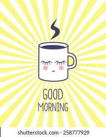 Hot coffee cup and good morning wish poster, vector design