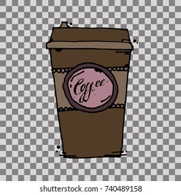 Hot coffee cup. Hand drawn vector stock illustration. Transparent background