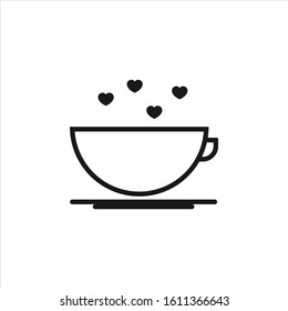Hot coffee cup with hearts icon. Thin linear hot coffee cup with hearts outline icon isolated on white background 
