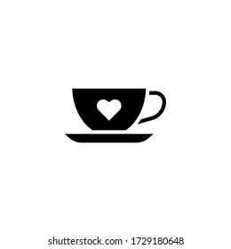 Hot coffee cup with hearts vector icon in black solid flat design icon isolated on white background