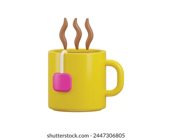 hot coffee with a coffee cup icon 3d rendering vector illustration