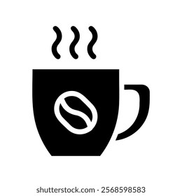 Hot coffee cup icon with coffee bean logo. Concept of morning, energy, and caffeine.