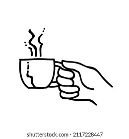 hot coffee in a cup icon black and white vector illustration. Editable outline stroke.