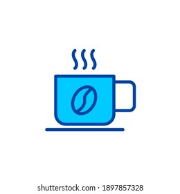 Hot coffee cup icon. Icon for cafe and restaurant in blue style.