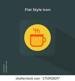 Hot coffee cup icon in a circle. A cup of hot coffee for drink vector illustration in flat style for using in mobile, website, ui design. Trendy lush lava color.