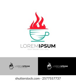 hot coffee cup icon, fire and coffee cup, simple design