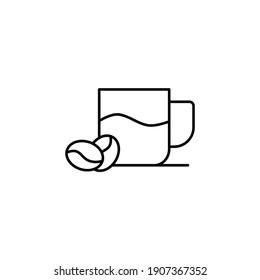 hot coffee cup icon  in flat black line style, isolated on white 