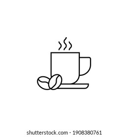 hot coffee cup icon  in flat black line style, isolated on white 