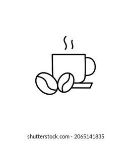 icono de taza de café caliente en línea negra plana, aislado en blanco 