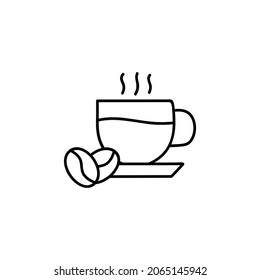 hot coffee cup icon  in flat black line style, isolated on white 