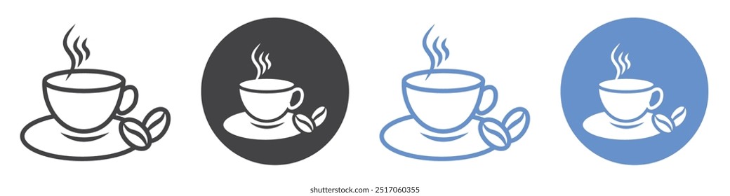 Hot coffee cup icon flat line symbol set.