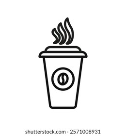 Hot coffee cup icon flat line symbol set.