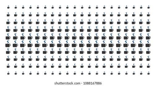 Hot coffee cup icon halftone pattern, designed for backgrounds, covers, templates and abstraction compositions. Vector hot coffee cup items arranged into halftone array.