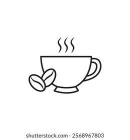 Hot coffee cup icon Isolated flat vector in outline