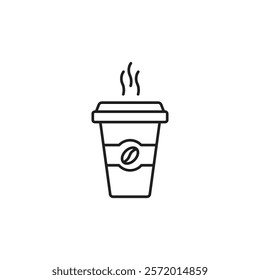 Hot coffee cup icon in liner stroke style