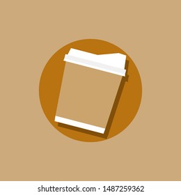 Hot coffee cup icon on brown backgruond