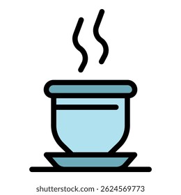 Hot coffee cup icon. Outline hot coffee cup vector icon color flat isolated