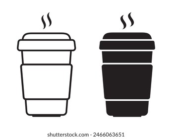 Hot coffee cup icon. Paper coffee cup icon isolated on white background.