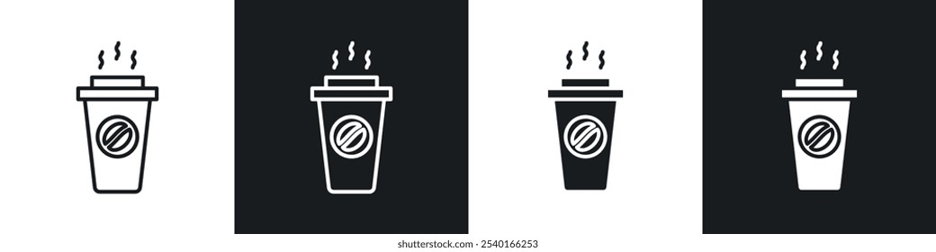 Hot coffee cup icon set. Vector symbols in black and white colors.