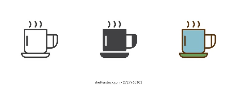 Icono de taza de café caliente en línea, estilo colorido de contorno sólido y lleno. Icono de bebida caliente, signo de Vector de color y símbolo.