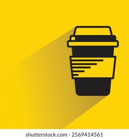 hot coffee cup icon with shadow on yellow background