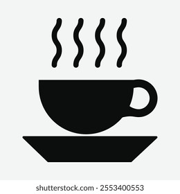 Hot coffee cup Icon Silhouette. Cup Of coffee Black icon in White Background. Hot Tea On a Cup Vector Illustration.