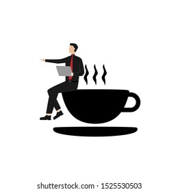 Hot coffee cup. Сappuccino icon. Symbol, logo illustration. Flat cartoon character isolated on white background