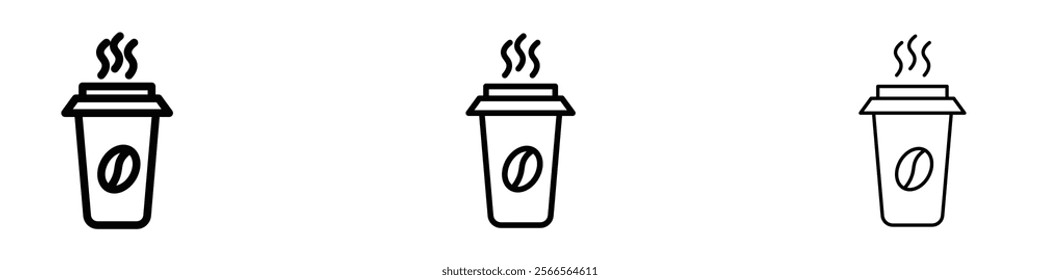 Hot coffee cup icon in tree different line stroke sizes.