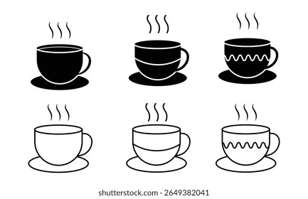 Hot coffee cup icon vector set. Silhouette of Coffee tea cup icon vector set. Set of cups, coffee mug symbol and sign. Vector illustration.