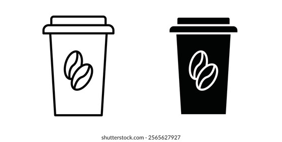 Hot coffee cup icons in black and white colors