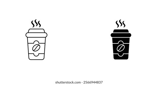 Hot coffee cup icons. black and white vector set.