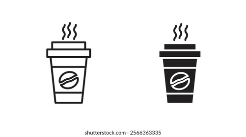 Hot coffee cup icons in line stroke and flat versions