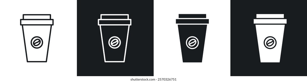 Hot coffee cup icons vectors set in black. line and flat versions