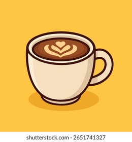 Copo de café quente com arte em café - ilustração de desenho animado vetor

