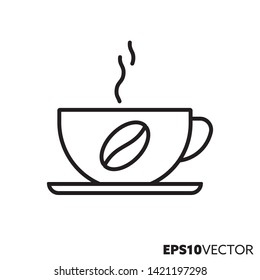 Hot coffee cup line icon. Outline symbol of hot drinks and beverages. Kitchenwareand coffee recipe flat vector illustration.